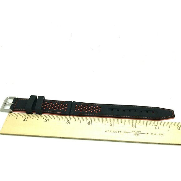 Mens Watch Band Replacement Black Orange Rubber Strap 22mm Lug Silver Buckle 8'' - Picture 6 of 6